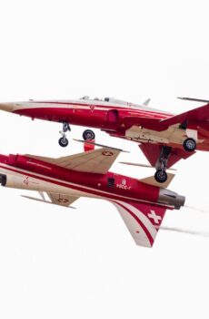 red and white fighting plane